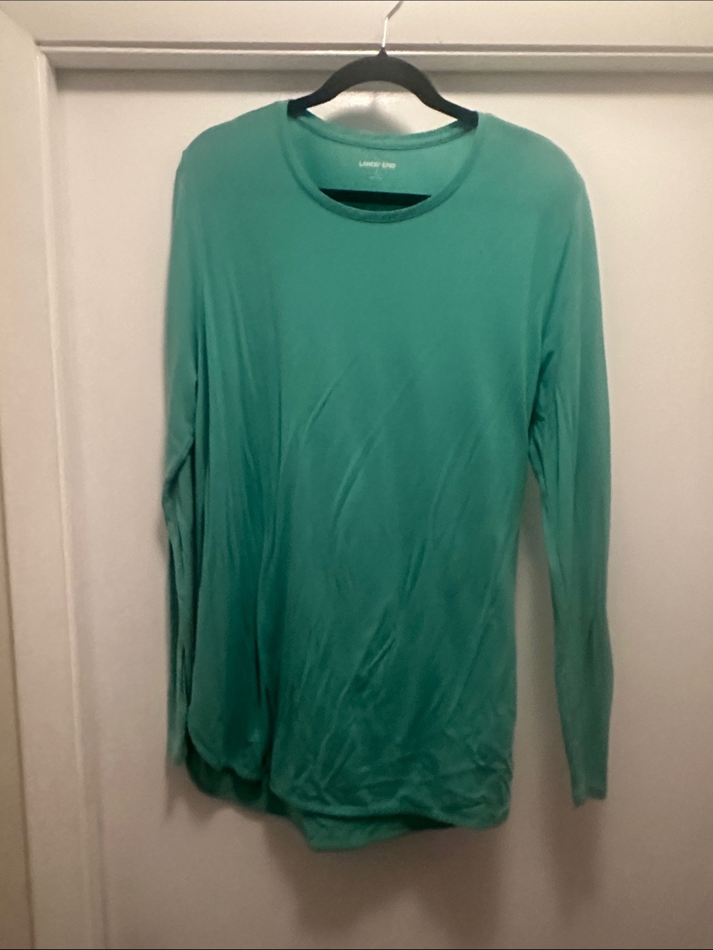 Lands' End Women's Long Sleeve Crew Tee in Aqua